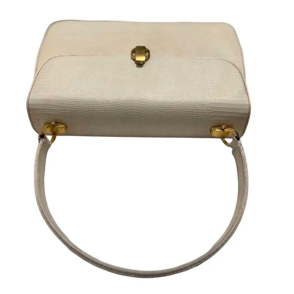 Gucci lizard embossed leather top handle tote